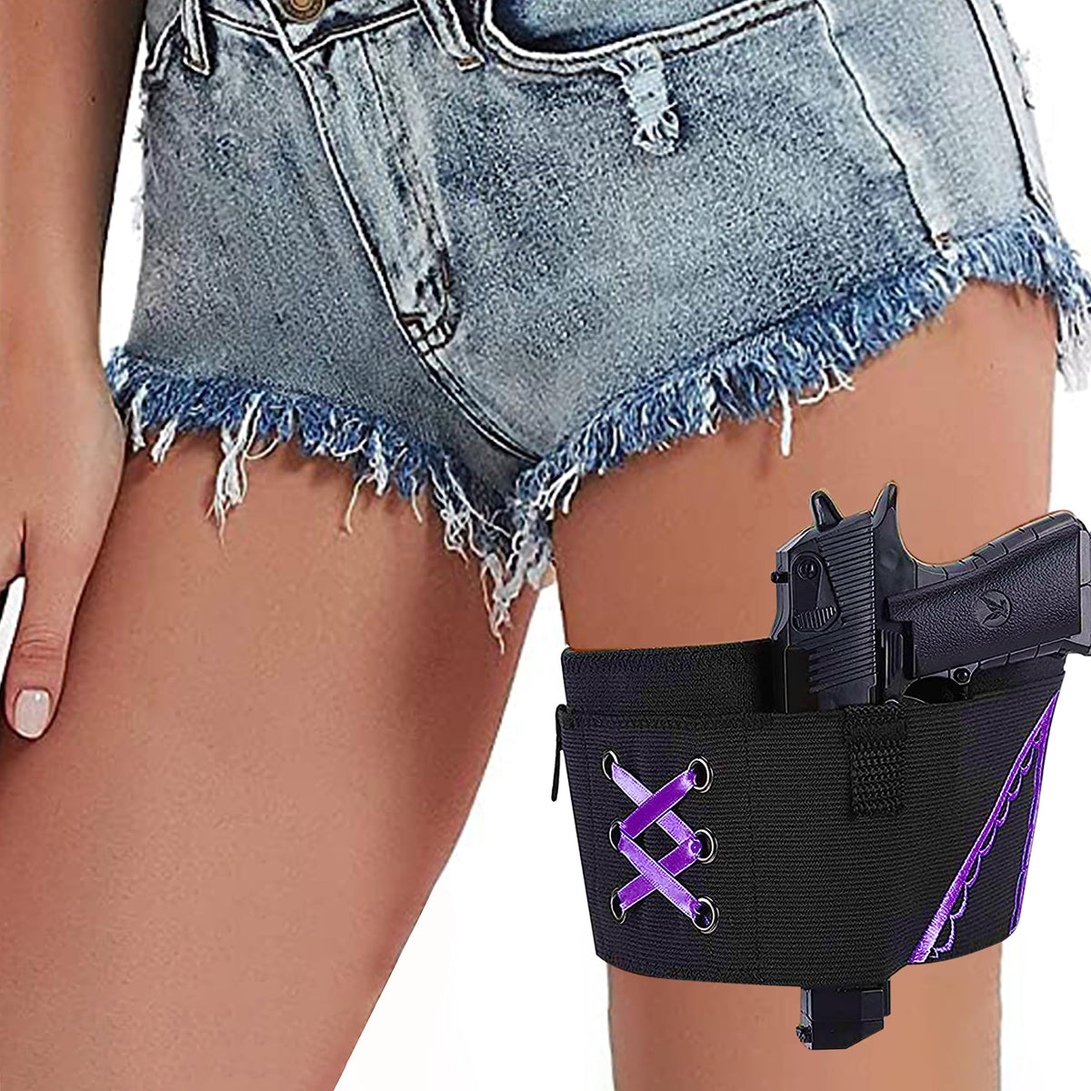 Thigh Holster for Women Embroidery Gun Holsters for Pistol Adjustable Lady Gun Holsters Fit for PT-22. 22 CaliberTCP. 380 P238 RugerLCP & Similar Gun Holster (Purple)